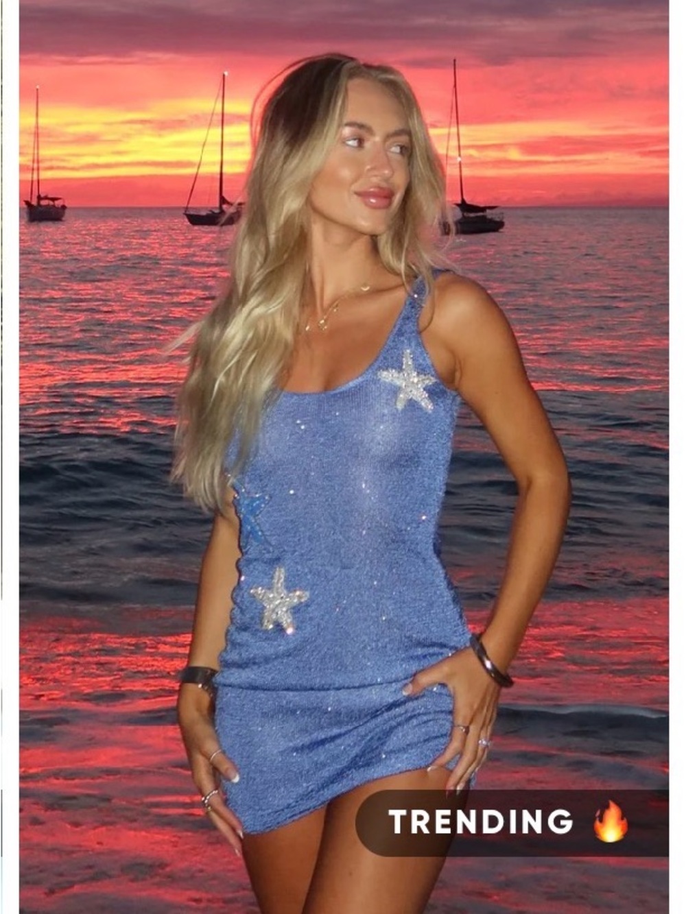 Sparkling Blue Starfish Mini knit Dress